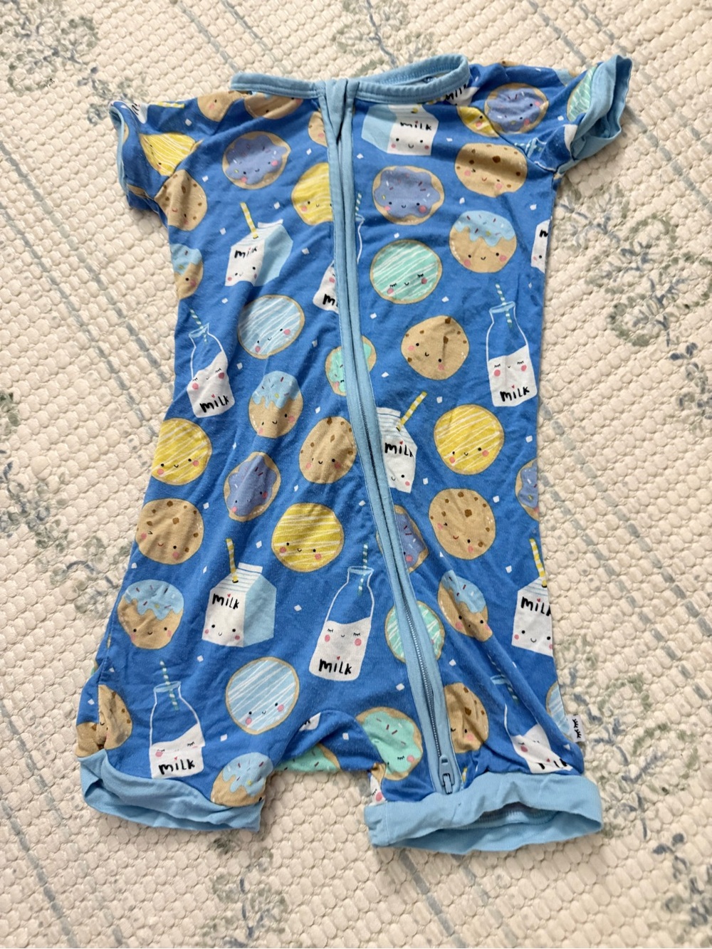 Little sleepies Blue Kids One-Piece Romper with Milk & Cookie Print